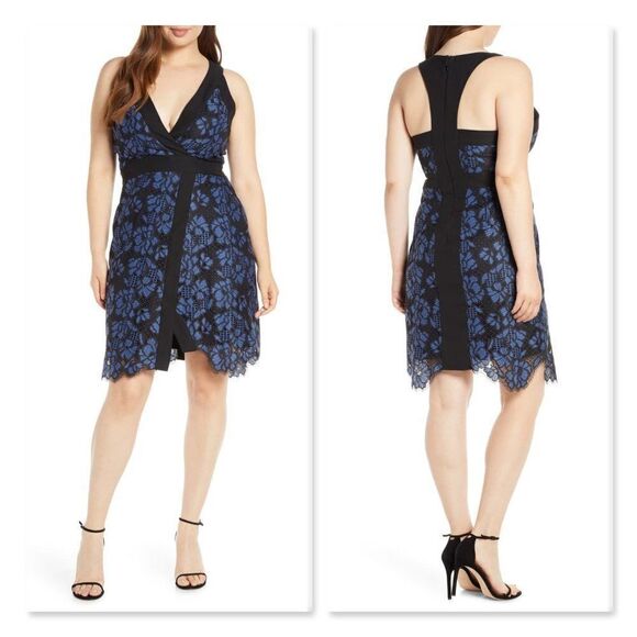 Harlyn Two-Tone Lace Surplice Cocktail Dress sz 2X - Picture 1 of 12